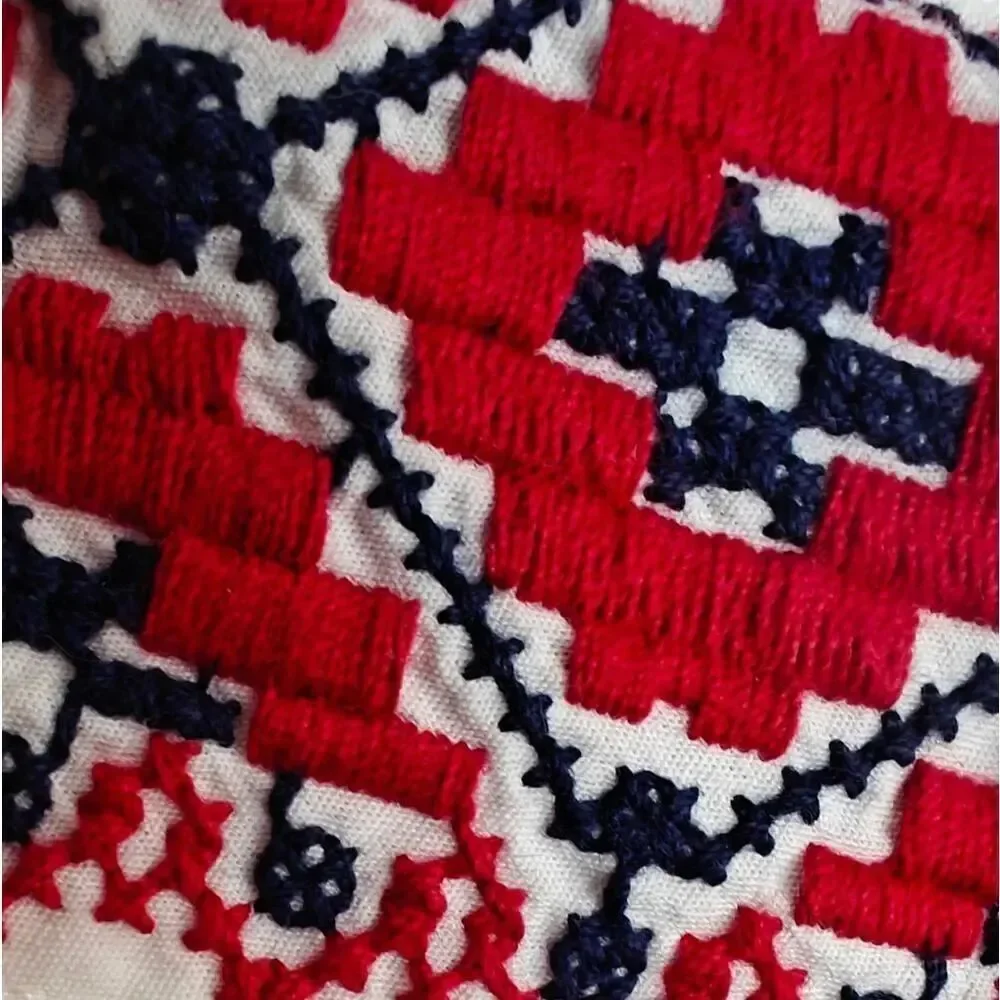 J. Crew White Tunic with Red Patterned Details